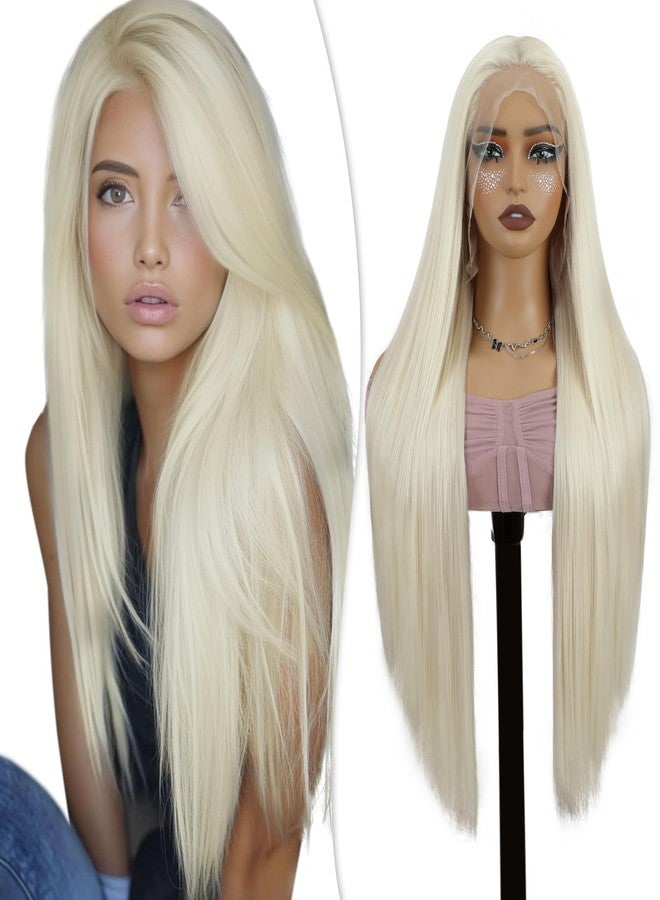 PHOCAS 30 Inch Platinum Blonde Synthetic Lace Front Wig Long Straight Blonde Wig 13x3 Pre Plucked Frontal HD Lace Front Wigs for Women Cosplay Party Halloween Daily - Image 1